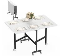 HOMCOM Table à manger pliante pour 4 à 6 personnes avec roulettes, pieds en acier, mobile, table de salle à manger, table de salle à manger, cuisine, 120 x 80 x 73 cm, blanche