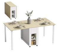HOMCOM Table à Manger Pliante pour 6 Personnes 39-168 cm 2 Tiroirs Blanc