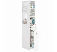HOMCOM Table à Manger Pliante roulettes 4 pers. 133,4x80x75 cm Naturel | Armoire colonne de salle de bain, 2 tiroirs, 2 étagères latérales, 3 compartiments, linge, salon, salle de séjour, cuisine
