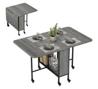 HomCom Table à manger pliante sur roulettes – 6 personnes, 2 abattants, étagère intégrée, gris