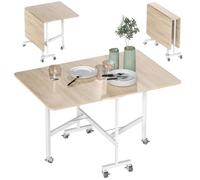 HOMCOM Table à Manger Pliante sur roulettes pour 4-6 Personnes 26-120 cm - Table de Cuisine Rectangulaire, 2 Abattants - Style Industriel, pour Petit Espace, Salle à Manger, Chêne