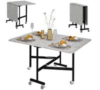 HOMCOM Table à Manger Pliante sur roulettes pour 4-6 Personnes 26-120 cm - Table de Cuisine Rectangulaire, 2 Abattants - Style Industriel, pour Petit Espace, Salle à Manger, Gris