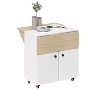 HOMCOM Table à manger pliante sur roulettes, table de cuisine 4 personnes, 2 abattants, étagère, placard, 70x83x75cm, blanc