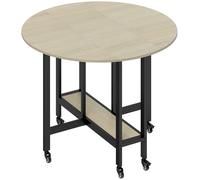 HOMCOM Table à Manger Pliante sur Roulettes, Table de Cuisine pour 4 Personnes, Étagère Intégrée, 100 x 100 x 75 cm, Naturel