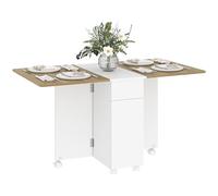 HOMCOM Table à Manger Pliante sur roulettes, Table de Cuisine pour 6 Personnes avec 2 abattants, 2 tiroirs et 2 placards, pour Petits espaces, 140 x 76 x 74 cm, Blanc et Bois Naturel