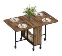 HOMCOM Table à manger pliante sur roulettes, table de cuisine pour 6 personnes avec étagère intégrée, 130 x 80 x 74 cm, marron