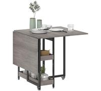 HOMCOM Table à manger pliante, table de cuisine pliante avec roulettes pour 4 personnes, bureau pliant peu encombrant avec 2 étagères ouvertes, idéal pour le salon, le bureau, 133.4x80x75 cm, gris