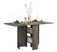 HOMCOM Table à Manger Pliante, Table de Cuisine Pliante pour 6 Personnes, Bureau Pliant Peu encombrant avec 2 étagères Ouvertes et roulettes, pour Le Salon, Le Bureau, 140x75x74cm, Gris