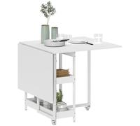 HOMCOM Table à Manger Pliante, Table Pliante Cuisine rectangulaire Extensible sur roulettes jusqu'à 4 Personnes avec Compartiments Ouverts, pour Petits espaces, Salle à Manger, Blanc