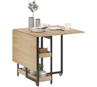 Table de cuisine rabattable - table à manger pliable 2-4 personnes - étagères - métal noir effet bois
