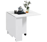 HOMCOM Table à Manger Pliante, Table Pliante pour 4-6 Personnes, Table de Cuisine Moderne à Faible encombrement avec 2 étagères et 2 roulettes, Bois, 140x80x74 cm, Blanc