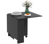 HOMCOM Table à Manger Pliante, Table Pliante pour 4-6 Personnes, Table de Cuisine Moderne à Faible encombrement avec 2 étagères et 2 roulettes, Bois, 140x80x74 cm, Noir