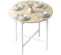 HOMCOM Table à manger pliante, table ronde pliante 80 cm avec cadre en acier, place pour 2-4 personnes, aspect bois naturel