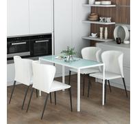 HOMCOM Table à manger pour 4 personnes, table de cuisine avec plateau en verre trempé et pieds en métal, 120x60x75cm, blanc
