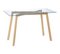 HOMCOM Table à Manger rectangulaire pour 4 Personnes, 120 x 60 x 76 cm, Table de Cuisine avec Plateau en Verre trempé et Pieds en Acier, Style Moderne, Transparent et Bois Naturel