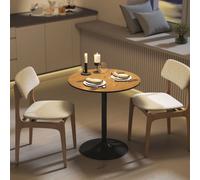HOMCOM Table à manger ronde 70 cm pour 2 personnes avec plateau en placage de bois massif et piétement en acier marron