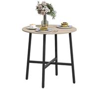 HOMCOM Table à Manger Ronde 80 cm pour 2 Personne Table de Cuisine Style Industriel avec Plateau Aspect Bois et piètement croisé en Acier, Bois Naturel