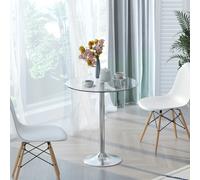 HOMCOM Table à manger ronde avec plateau en verre, structure en métal, couleur argent