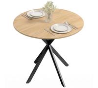 HomCom Table à manger ronde 80 cm, style industriel, plateau bois & pieds acier croisés, blanc chêne