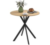 HOMCOM Table à Manger Ronde pour 2 Personnes Table de Cuisine 80 cm Style Industriel avec Plateau Aspect Bois et piètement croisé en Acier, Blanc chêne