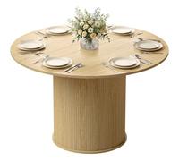 HOMCOM Table à Manger Ronde pour 5 Personnes, Ø 120 x 75 cm, Table de Cuisine Moderne avec Large Plateau et Base cylindrique cannelée, pour Salon, Salle à Manger, Bois Naturel