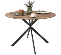 HOMCOM Table à Manger Ronde pour 4 Personnes Table de Cuisine 120 cm Style Industriel avec Plateau Aspect Bois et piètement croisé en Acier, Marron
