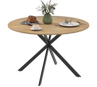 HOMCOM Table ronde 120 cm – 4 pers. – style industriel, plateau chêne, piètement croisé en acier