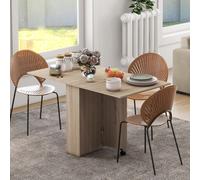 HOMCOM Table à manger table de cuisine pliante mobile sur roulettes 2 plateaux rabattables et 2 étagères intégrées 140 x 80 x 74 cm naturel