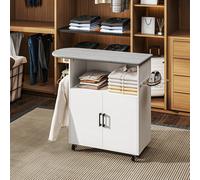HOMCOM Table à Repasser Mobile avec Armoire à 2 Portes et Espace Ouvert, 125x43.5x102.5 cm, Blanc