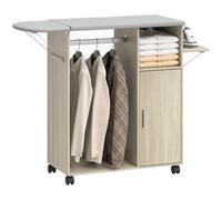 HOMCOM Table à Repasser Pliable avec roulettes à Frein et Porte-Fer à Repasser, Meuble à Repasser Multifonctionnel avec Barre à cintres, étagères réglables, pour buanderie, Salle de Bain, 127 x 42,5