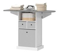 HOMCOM Table à repasser pliable peu encombrante, meuble à repasser multifonction avec 3 tiroirs en tissu effet lin, roues à frein, étagère ouverte, pour buanderie et salle de bain, 121 x 37 x 89,5 cm