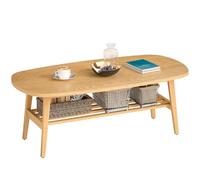 HOMCOM Table Basse à 2 Niveaux, Table de Salon Moderne avec Étagère Inférieure Ouverte et Pieds en Bois d'Hévéa, pour Salon ou Chambre, 120 x 60 x 42 cm, Bois Naturel