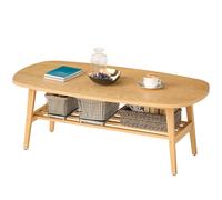 HOMCOM Table Basse à 2 Niveaux, Table de Salon Moderne avec Étagère Inférieure Ouverte et Pieds en Bois d'Hévéa, Bois Naturel