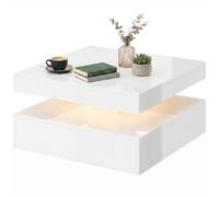 HOMCOM Table basse avec LED RVB 7 couleurs blanc haute brillance avec rangement ouvert et télécommande 78x78x40 cm