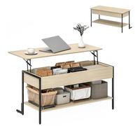 HOMCOM Table Basse avec Plateau relevable, Compartiment dissimulé et étagère Ouverte, Pieds Stables en L renforcés, Table de Salon Industrielle pour Salon ou Bureau, 95x40x59cm, Finition Bois Naturel