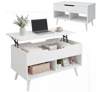 HOMCOM Table basse avec plateau relevable et espace caché, 75 cm Blanc poinçonné