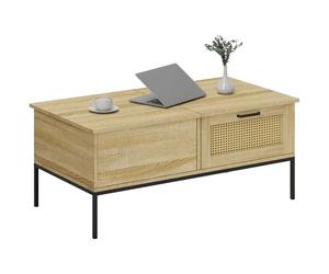 HOMCOM Table Basse avec Plateau relevable Table de Salon avec 2 Grands tiroirs Cadre en Acier 106 x 56,3 x 48 cm Naturel
