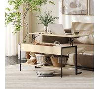 HOMCOM Table basse avec plateau relevable, table de salon avec compartiment caché et étagère ouverte, 95x40x59cm, bois naturel
