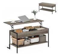 HOMCOM Table Basse avec Plateau relevable, Table de Salon Industrielle avec Compartiment caché et étagère Ouverte, Pieds renforcés en L Stable, pour Salon, Bureau, 95 x 40 x 59 cm, Gris