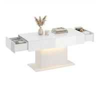 HOMCOM Table basse brillante avec éclairage LED, table basse moderne avec 2 tiroirs, télécommande, table d'appoint pour salon, 108 x 48 x 55 cm, blanche