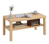 HOMCOM Table Basse de Salon, Table d'appoint rectangulaire à 2 Niveaux avec étagère de Rangement, Style Moderne, pour Chambre et Bureau, 90 x 45 x 44,5 cm, Bois Naturel