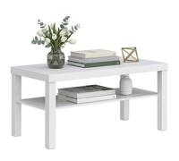 HOMCOM Table Basse de Salon, Table d'Appoint Rectangulaire à 2 Niveaux avec Étagère de Rangement, Style Moderne, pour Chambre et Bureau, 90 x 45 x 44,5 cm, Blanc