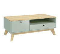 HOMCOM Table basse de salon, table d'appoint rectangulaire avec tiroir, porte et compartiment ouvert, vert clair et chêne
