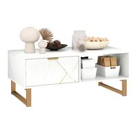 HOMCOM Table basse effet marbre avec rangement, table de salon avec tiroir et 2 étagères ouvertes, table centrale moderne avec porte cannelée, blanc