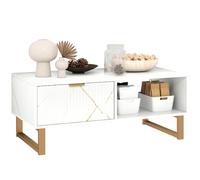 HOMCOM Table Basse Effet marbre, Rangement, tiroir, Porte cannelée, Blanc | Table de salon moderne, 2 étagères ouvertes