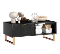 HOMCOM Table basse effet marbre, rangement, tiroir, porte cannelée, Noir