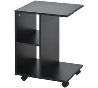 HOMCOM Table Basse en Forme de C avec 2 Étagères Ouvertes et 4 Roues Pivotantes, 45x35x58 cm, Noir