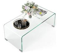 HomCom Table basse rectangulaire, verre trempé 10 mm, bords arrondis, 80x45x35 cm, transparent