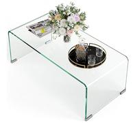 HOMCOM Table basse en verre table de salon rectangulaire design moderne en verre trempé avec bords arrondis sûrs transparent