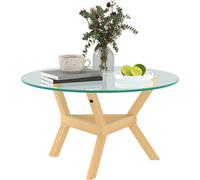 HOMCOM Table basse en verre trempé, table de salon avec repose-pieds réglables et cadre en acier, table d'appoint ronde pour le salon, transparente, Ø80 x 45 cm